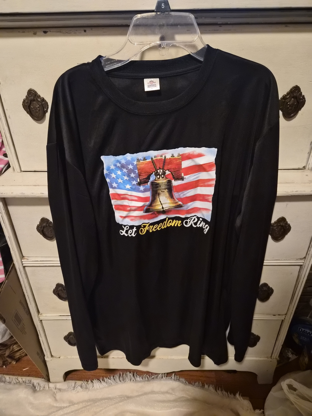 Armored Let Freedom Ring Patriotic USA Flag Long Sleeve Shirt Large